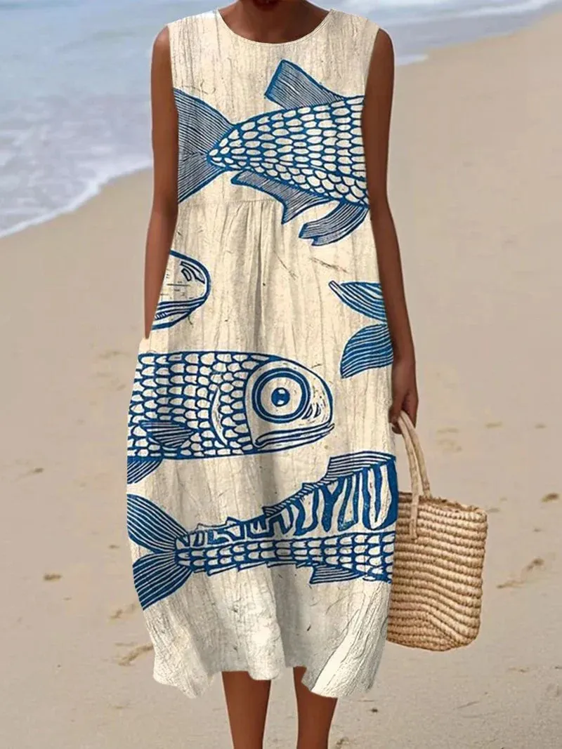 New Sleeveless Casual Printed Temperament Long Dress Slim Fit - Cl8Qkg23Pt8498 12