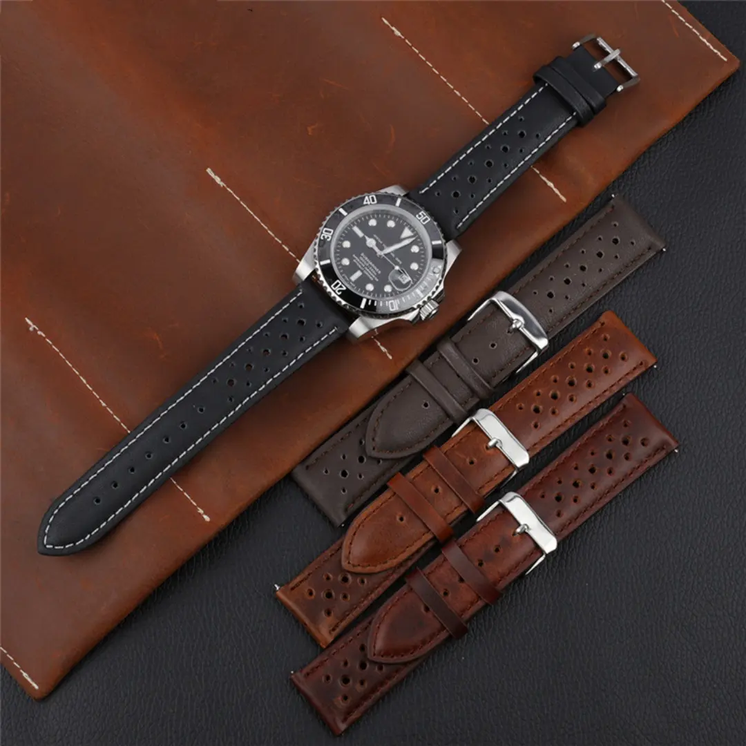 Simple All-match Porous Breathable Leather Watch Strap