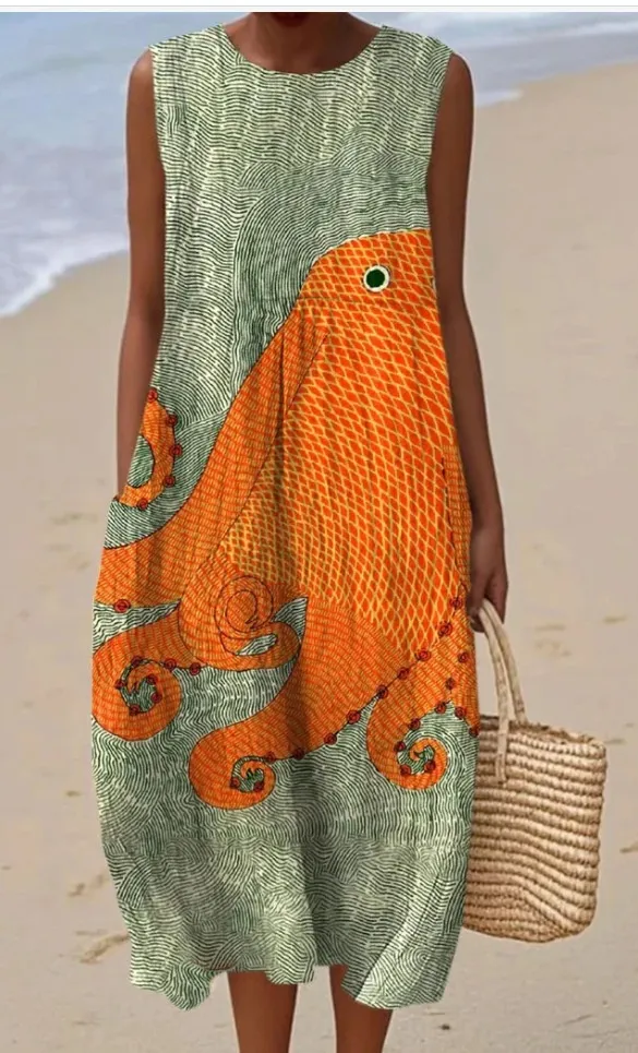 Spring And Summer New Sleeveless Casual Printing Temperament Long Dress - Style2