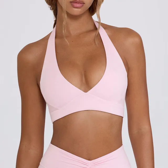 Shockproof With Chest Pad High Elastic Brushed Workout Top Pink - Shop at LoveMi