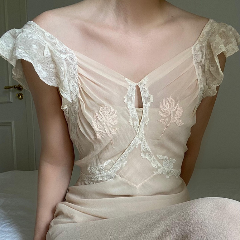 French Entry Lux High-grade Younger Lace Apricot Dress