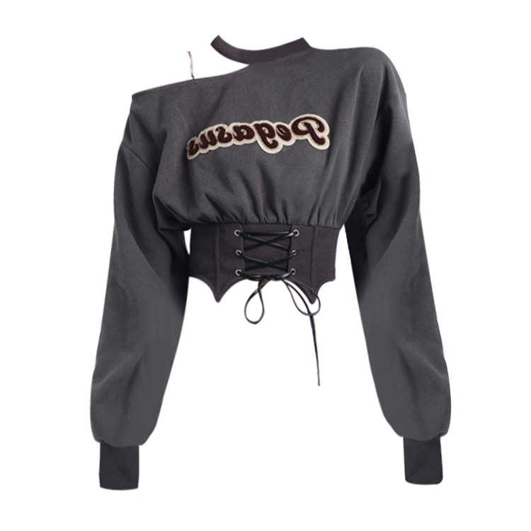 Off-shoulder Sweater Waist Seal Long Sleeve Hot Girl Halter Top