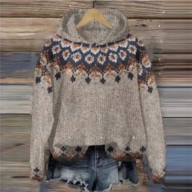 Printed Hoodie Long sleeved Sweater Christmas Pattern Brown - Shop at LoveMi