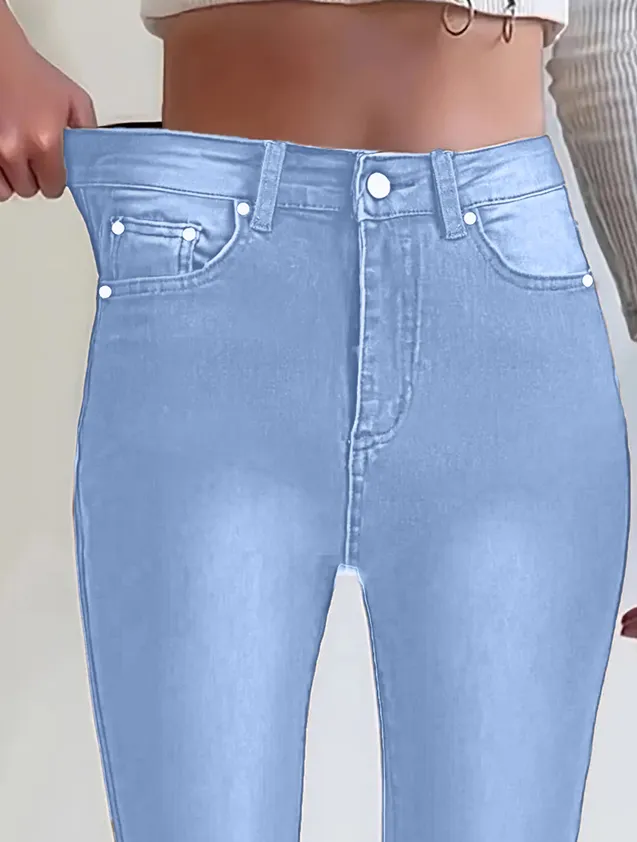 American Retro Brown Straight leg Denim Pants Light Blue - Shop at LoveMi