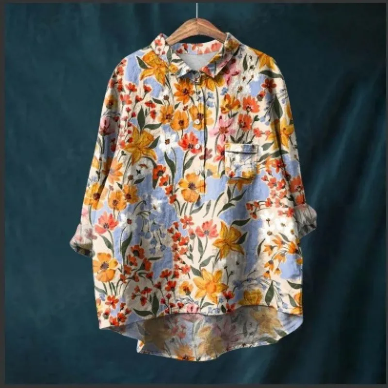 Graffiti Printing Lapel Single Breasted Long Sleeve Shirt - Twm157819-4Xl - View 1