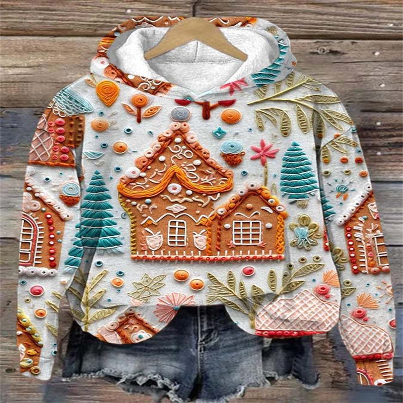 Printed Hoodie Long-sleeved Sweater Christmas Pattern