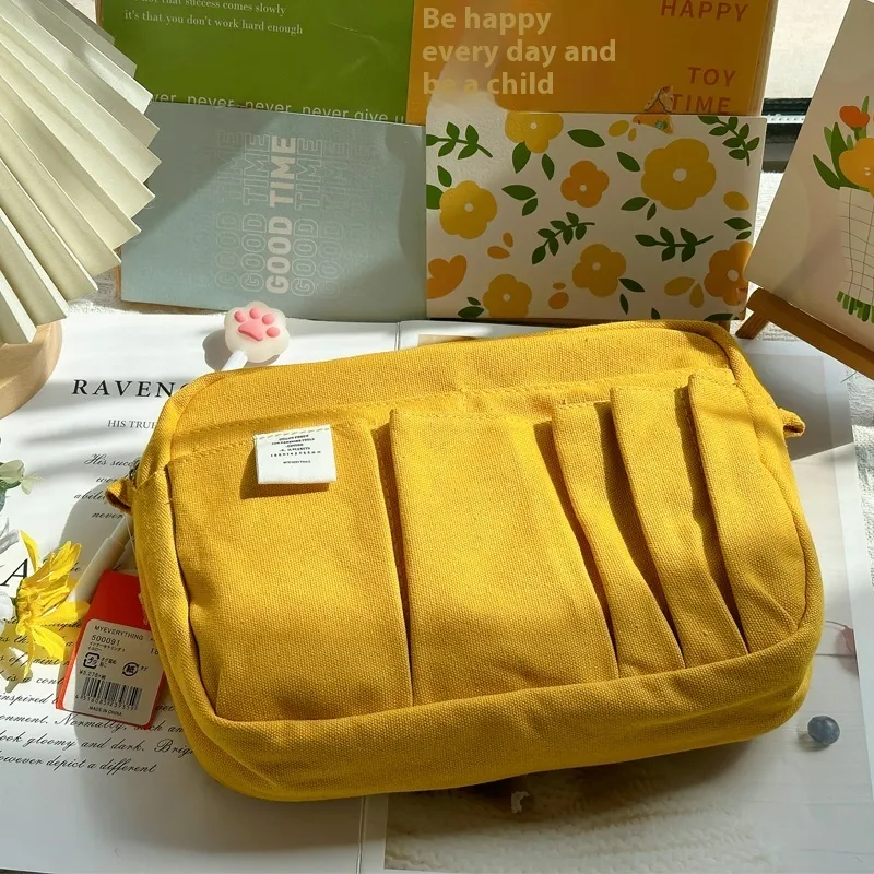 Hand Account Storage Bag Pencil Case Large Capacity Canvas Bag - Ginger Ribbon Shoulder Strap-M