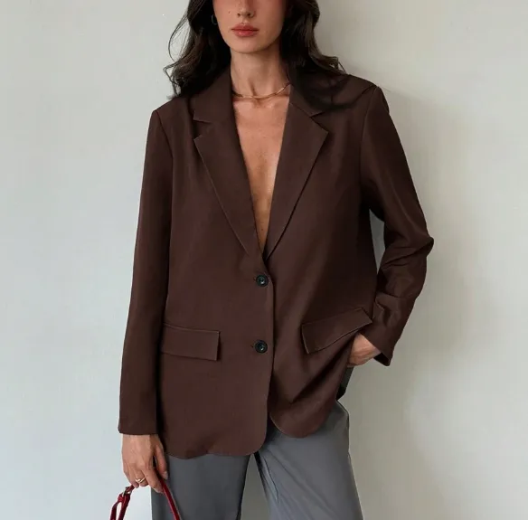 Oversized Loose Long Sleeved Women's Sports Jacket Coffee Brown - Shop at LoveMi