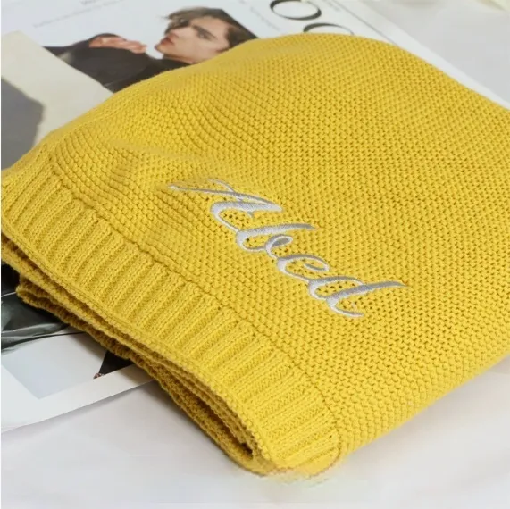 Personalized Knitted Cotton Baby Blanket - Ginger