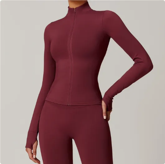 Stand Collar Zipper Yoga Clothes Warm Top Sports Running Jacket Cherry Red - Shop at LoveMi