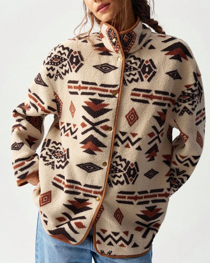 Women's Casual Geometric Printed Double-sided Wool Jacket