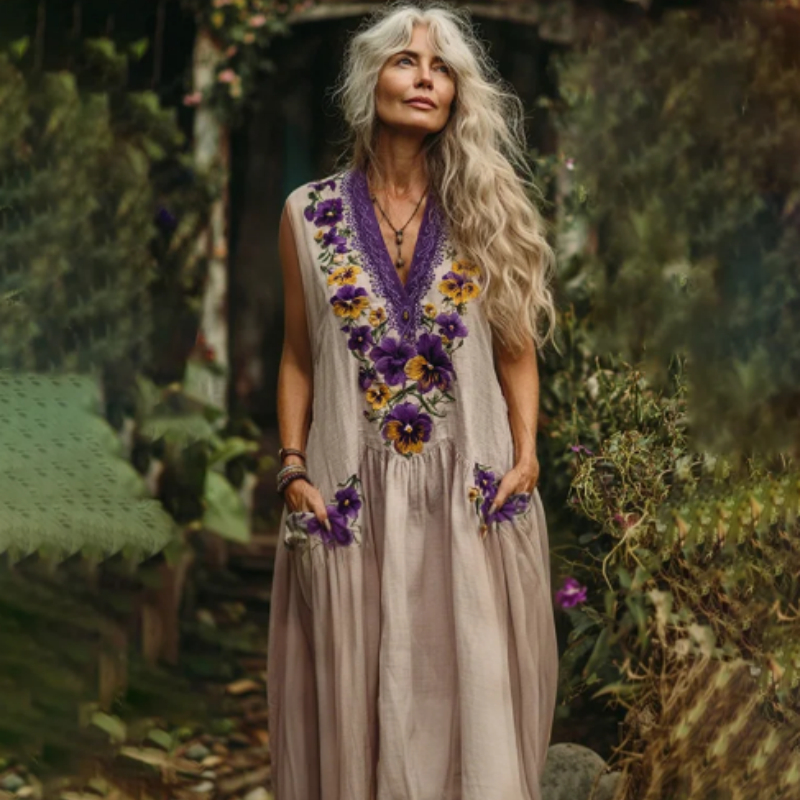 Women's Pansy Linen Maxi Dress