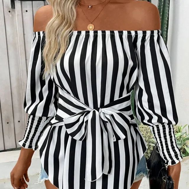 New Women's Fashion Shoulder baring Lantern Sleeve Shirt White - Shop at LoveMi