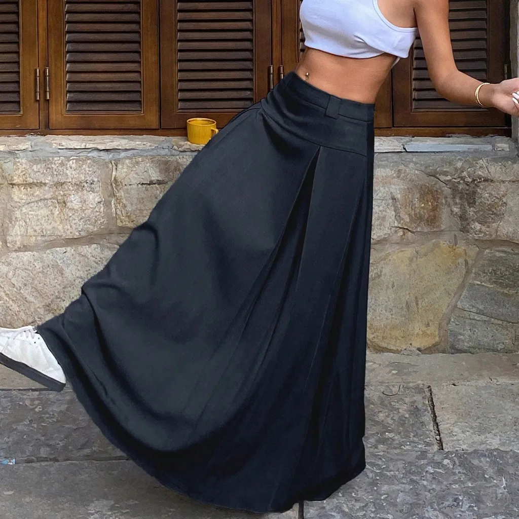Leisure Multifunctional Solid Color A-line Long Skirt - Navy Blue
