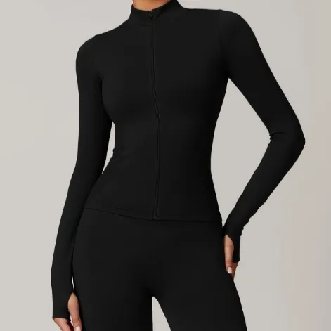 Stand Collar Zipper Yoga Clothes Warm Top Sports Running Jacket Advanced Black - Shop at LoveMi