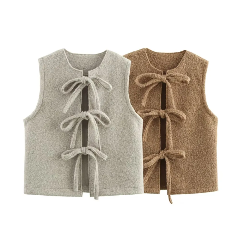 Autumn and Winter New Wool Quality Bowknot Decoration Vest
