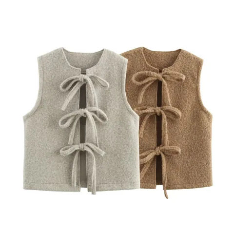 Autumn and Winter New Wool Quality Bowknot Decoration Vest