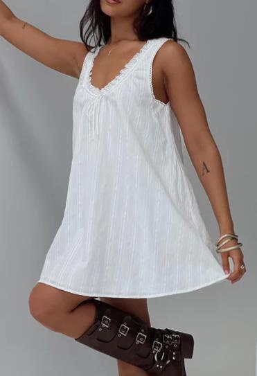 Sexy Lace Stitching Bow Vest Doll Shirt Dress White - Shop at LoveMi
