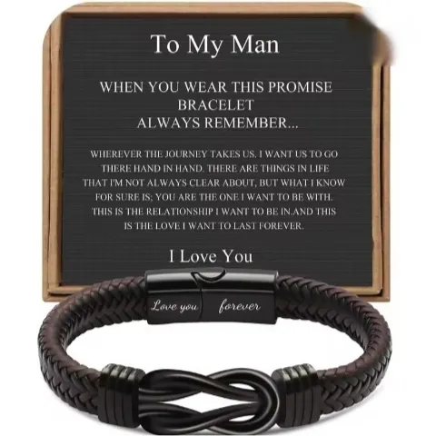 Men's Magnetic Buckle Lettering Leather Bracelet Black - Shop at LoveMi