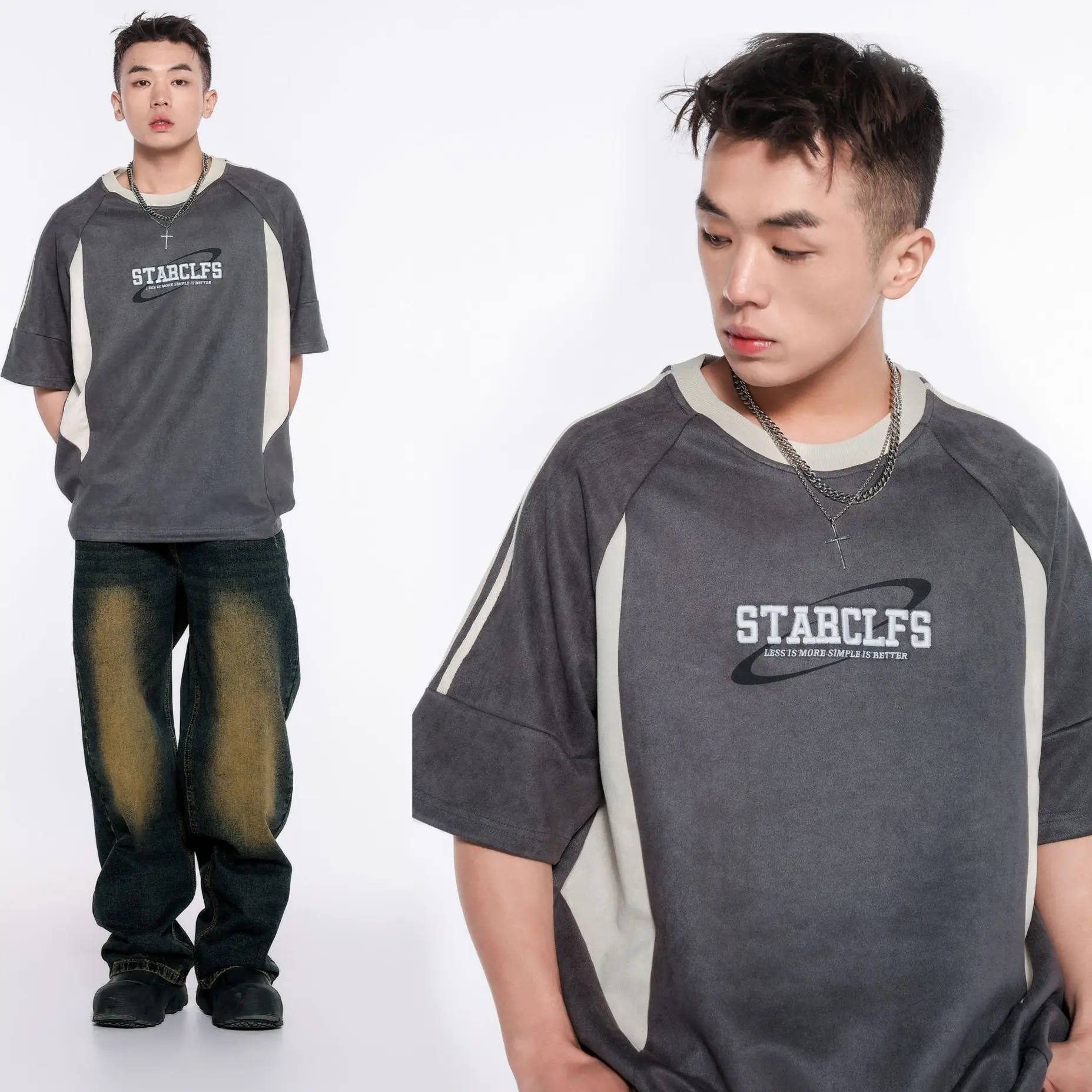 Men's Loose Short-sleeved T-shirt With Letter Embroidery Design