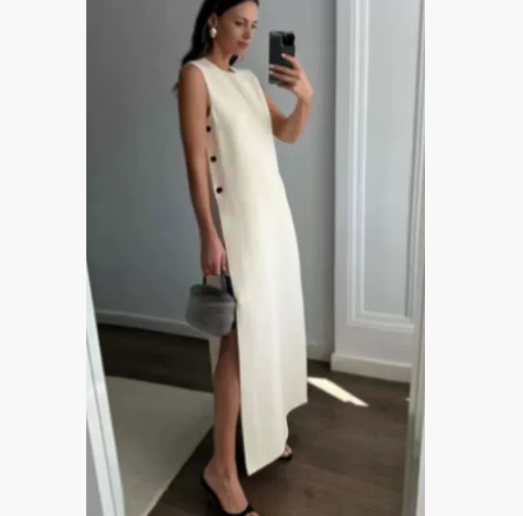 Feminine Elegant Button Split Loose Dress