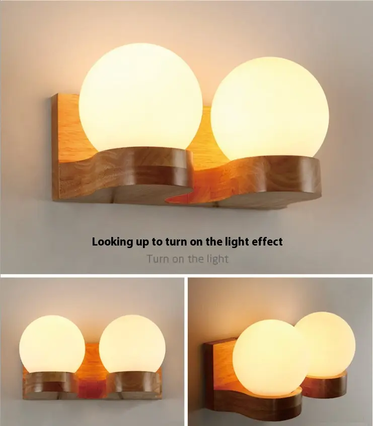 Solid Wood Living Room Corridor Spherical Wall Lamp