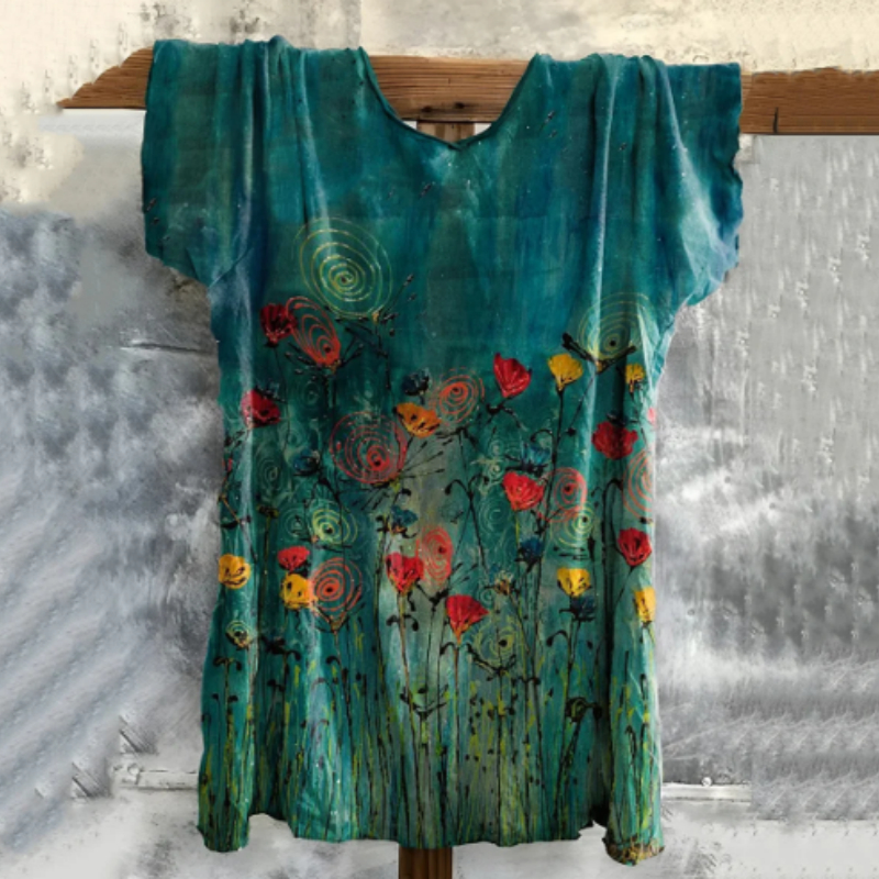 Vintage Floral Art Cotton T-shirt