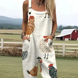 Women's Summer Digital Printing Button Casual Suspender Trousers Tjrjddk068 - Shop at LoveMi