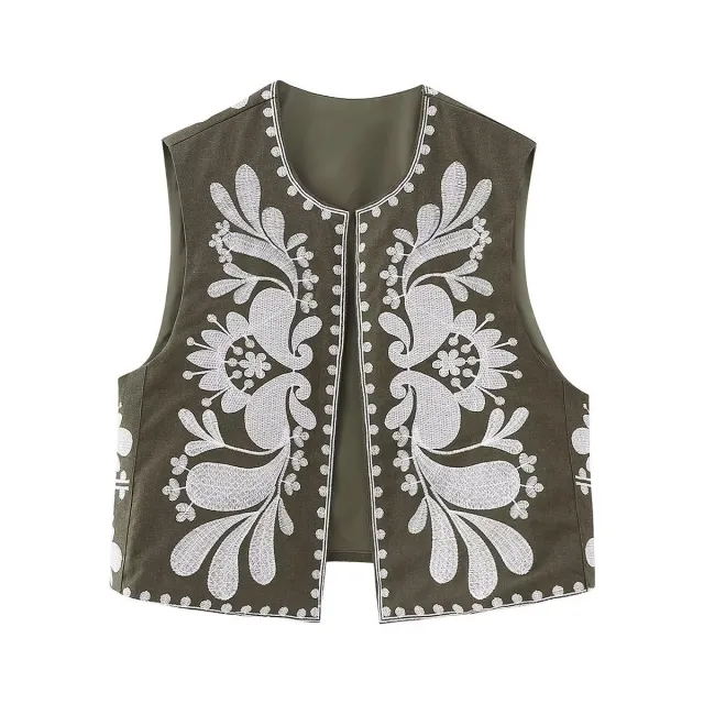 European And American Women's Clothing Sleeveless Embroidered Vest Women's Top Brown - Shop at LoveMi