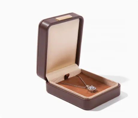 High-grade PU Leather Jewellery Box Rounded Corner Ring Box - Coffee Necklace Box