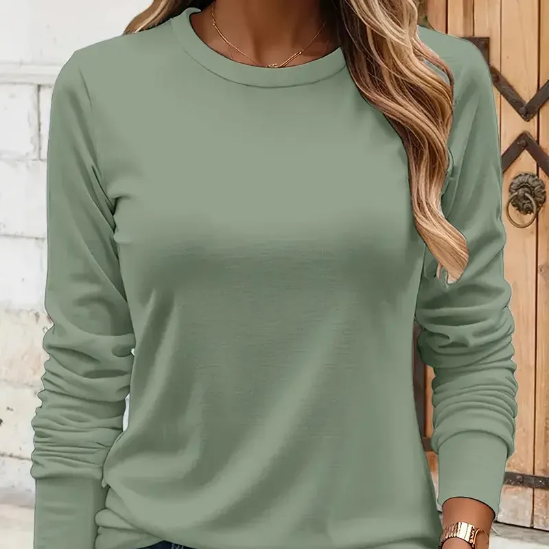 Unprinted Cotton Top Solid Colour Casual - Green