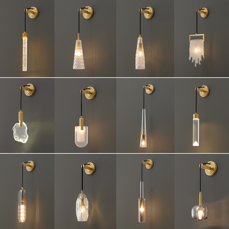 Copper Light Luxury Wall Lamp Crystal Post-modern Living Room Background