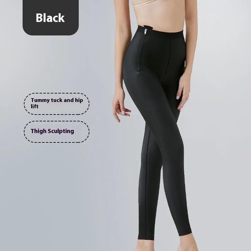 Zipper Shaping Postpartum Waist Trimming Leg Shaping Hip Lifting Belly Contracting Pants - Black