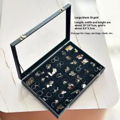 Black Jewelry Necklace Storage Display Box - Black 36 Grid - View 1