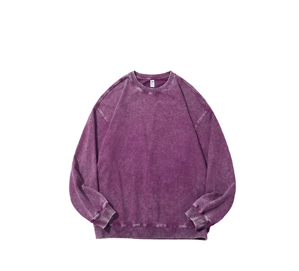 Sweater Cotton Washed Old Round Neck Long Sleeve Top Purple - Shop at LoveMi
