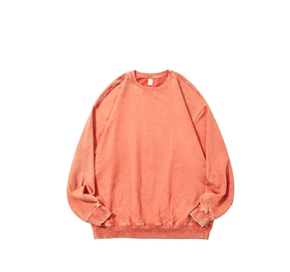 Sweater Cotton Washed Old Round Neck Long Sleeve Top Papaya Orange - Shop at LoveMi
