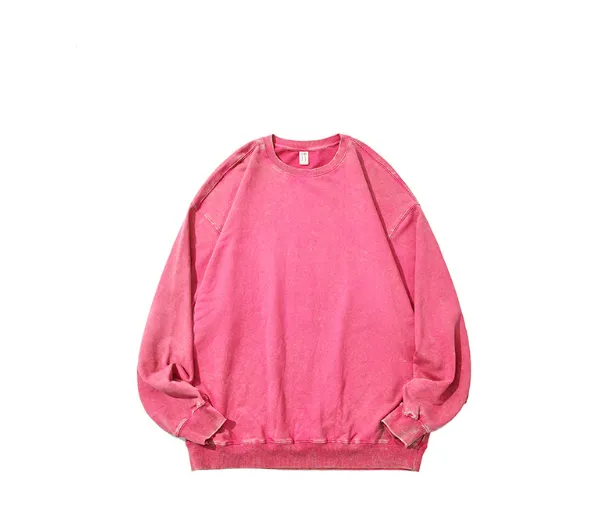 Sweater Cotton Washed Old Round Neck Long Sleeve Top - Pitaya-Xxl