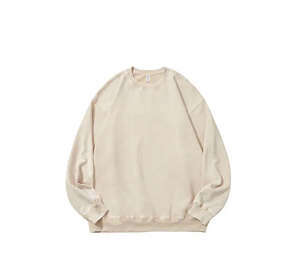 Sweater Cotton Washed Old Round Neck Long Sleeve Top Cream - Shop at LoveMi