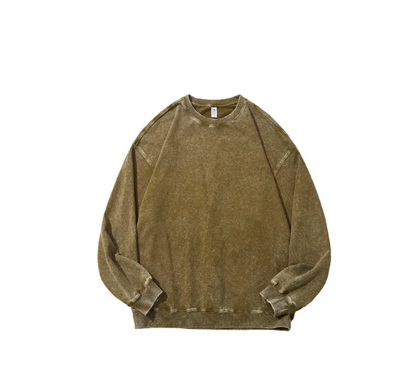 Sweater Cotton Washed Old Round Neck Long Sleeve Top Army Green - Shop at LoveMi