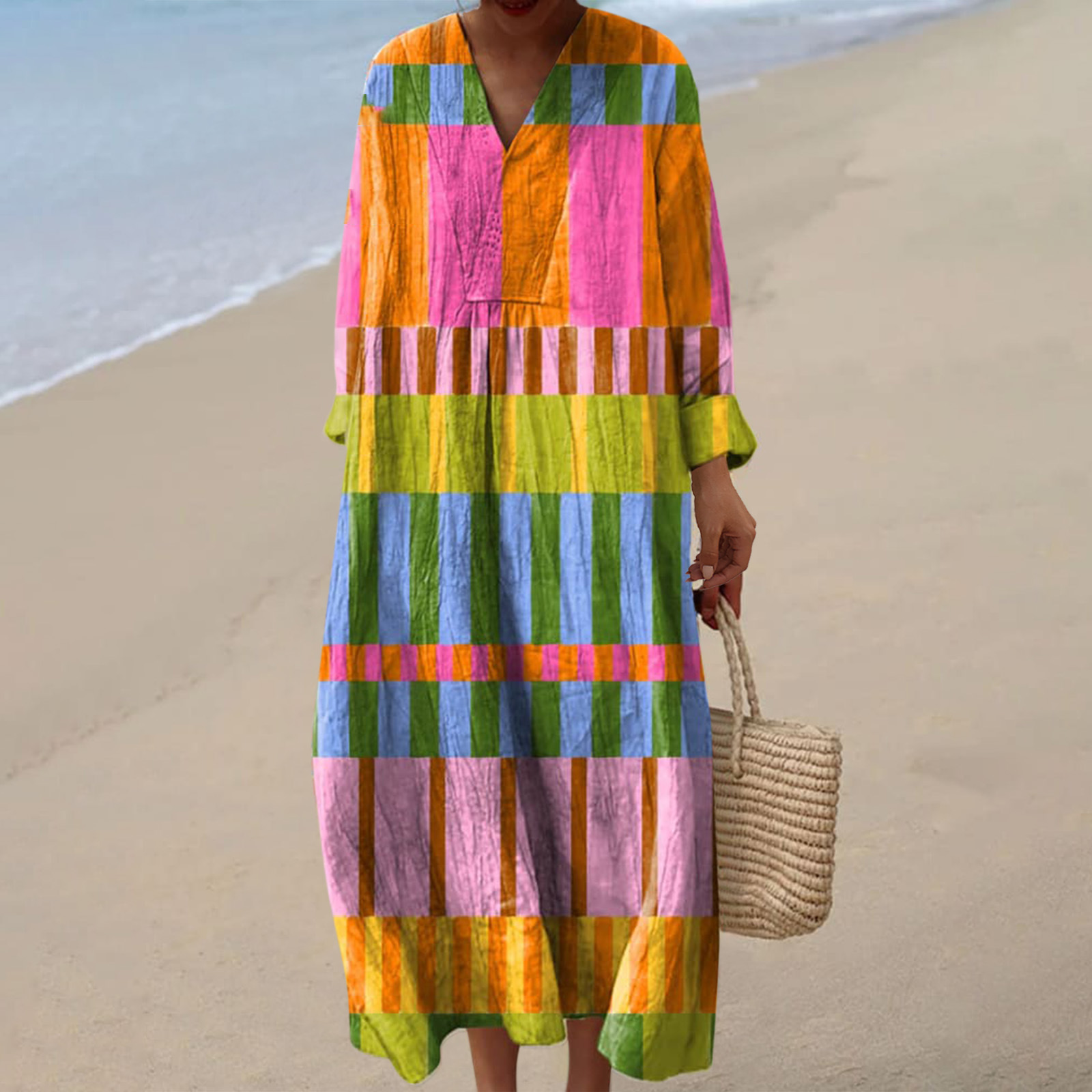 Women's Casual 3D Printed Floral Print Sleeved Long Dress 68Style - Shop at LoveMi