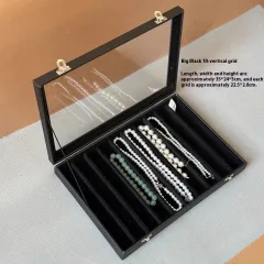 Black Jewelry Necklace Storage Display Box - Black Necklace Box 10 Grid - View 1