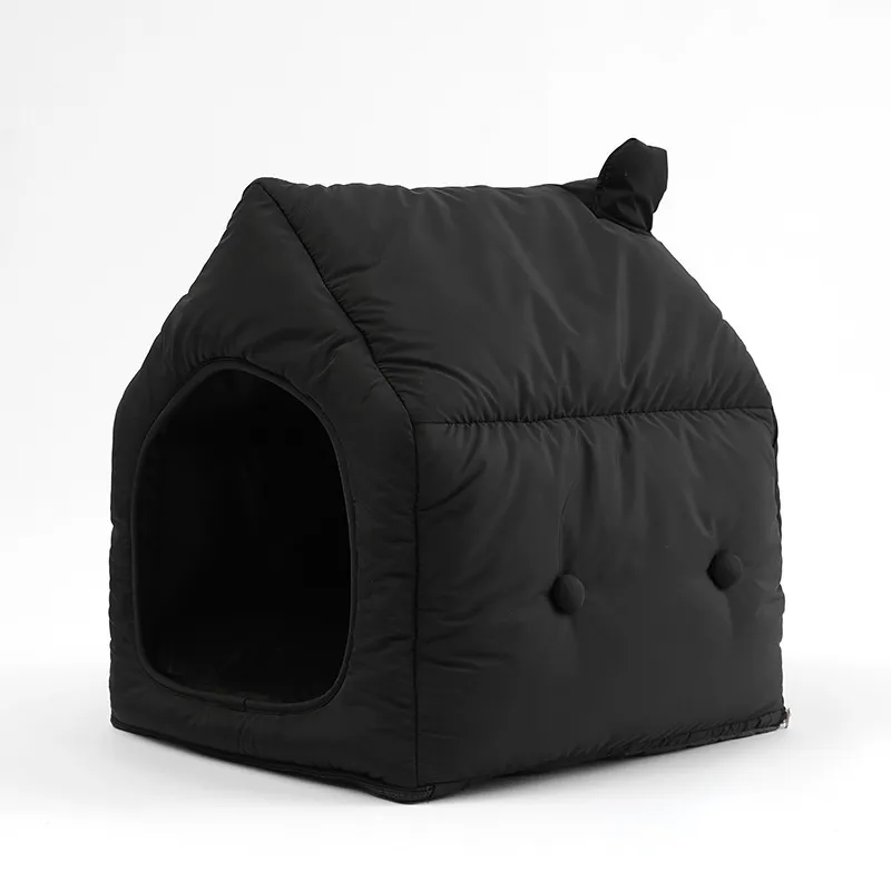 Folding Small Tent Winter Warm Kennel Cat Mat Detachable - Black
