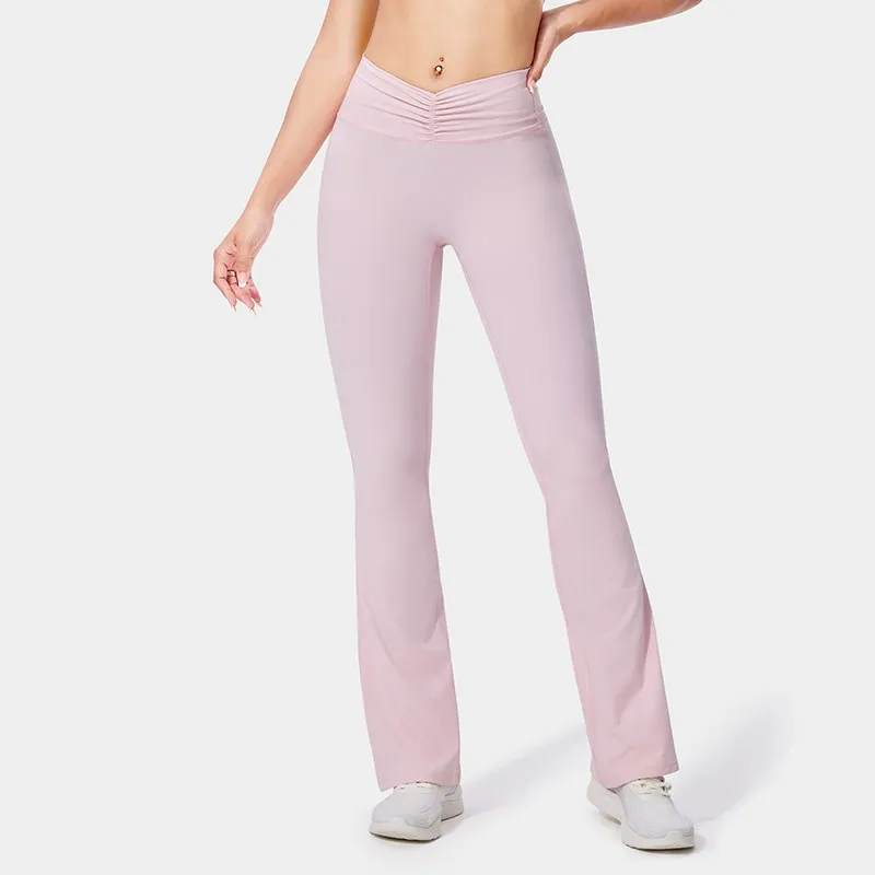 Fitness Pants Women's No Embarrassment Line Stretch Yoga Pants Tight Bootcut Pants - Light Pink