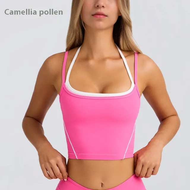 Sports Underwear Vest Shorts Spaghetti Strap Bra Beauty Back Tight High Elastic Fitness Camel - Shop at LoveMi