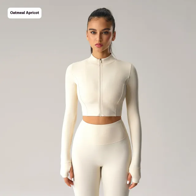 European And American Skinny Short Zipped Sports Coat Women Apricot - Shop at LoveMi