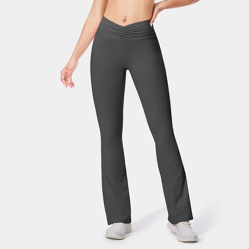 Fitness Pants Women's No Embarrassment Line Stretch Yoga Pants Tight Bootcut Pants - Dark Gray