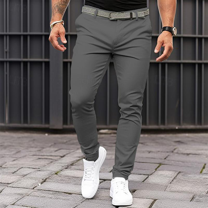 Men's Pure Color Tight Pocket Zipper Business Casual Slim-fitting Trousers - Image 20