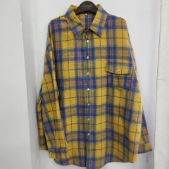 Retro Lapels Loose Shirt Plaid Long Sleeve Pocket Women's Shirt - Sunflower Color-L - View 1