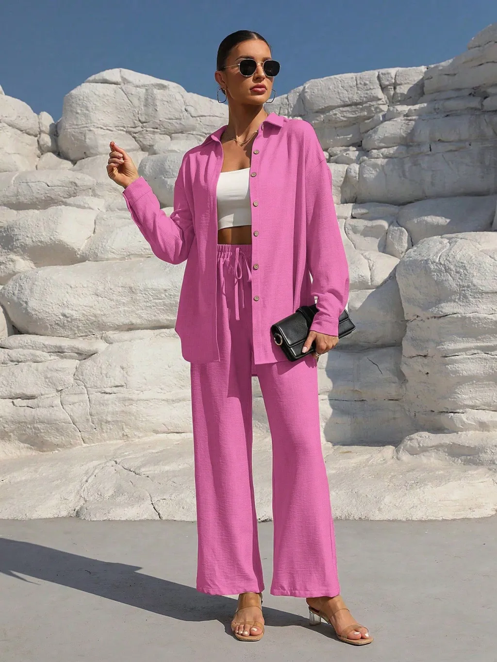 Fashion Graceful Plus Size Women's Long Sleeve Cardigan Two-piece Set Casual Solid Color Suit - Red