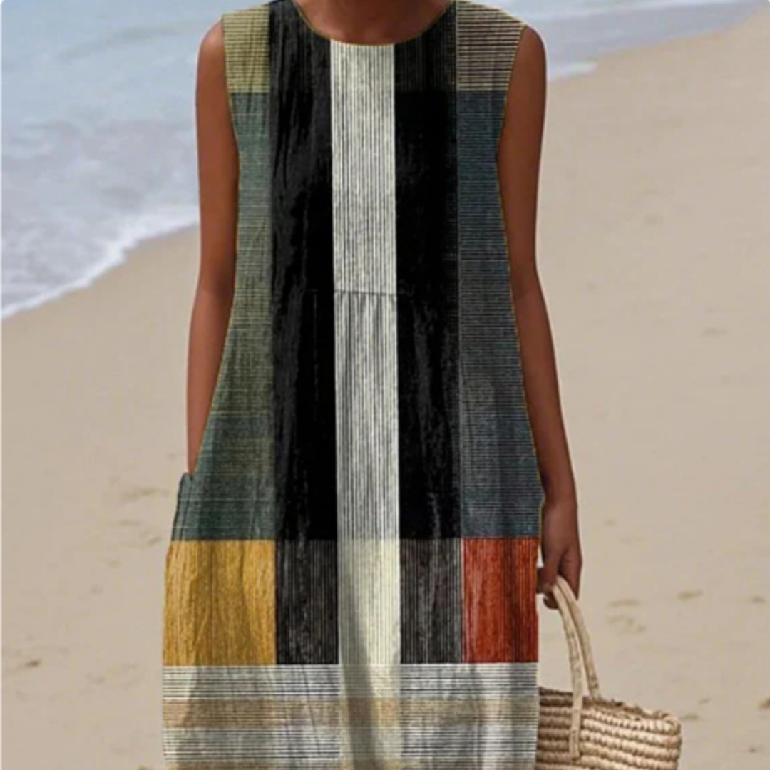 3D Digital Printing Pattern Sleeveless Round-neck Long-sleeved Dress